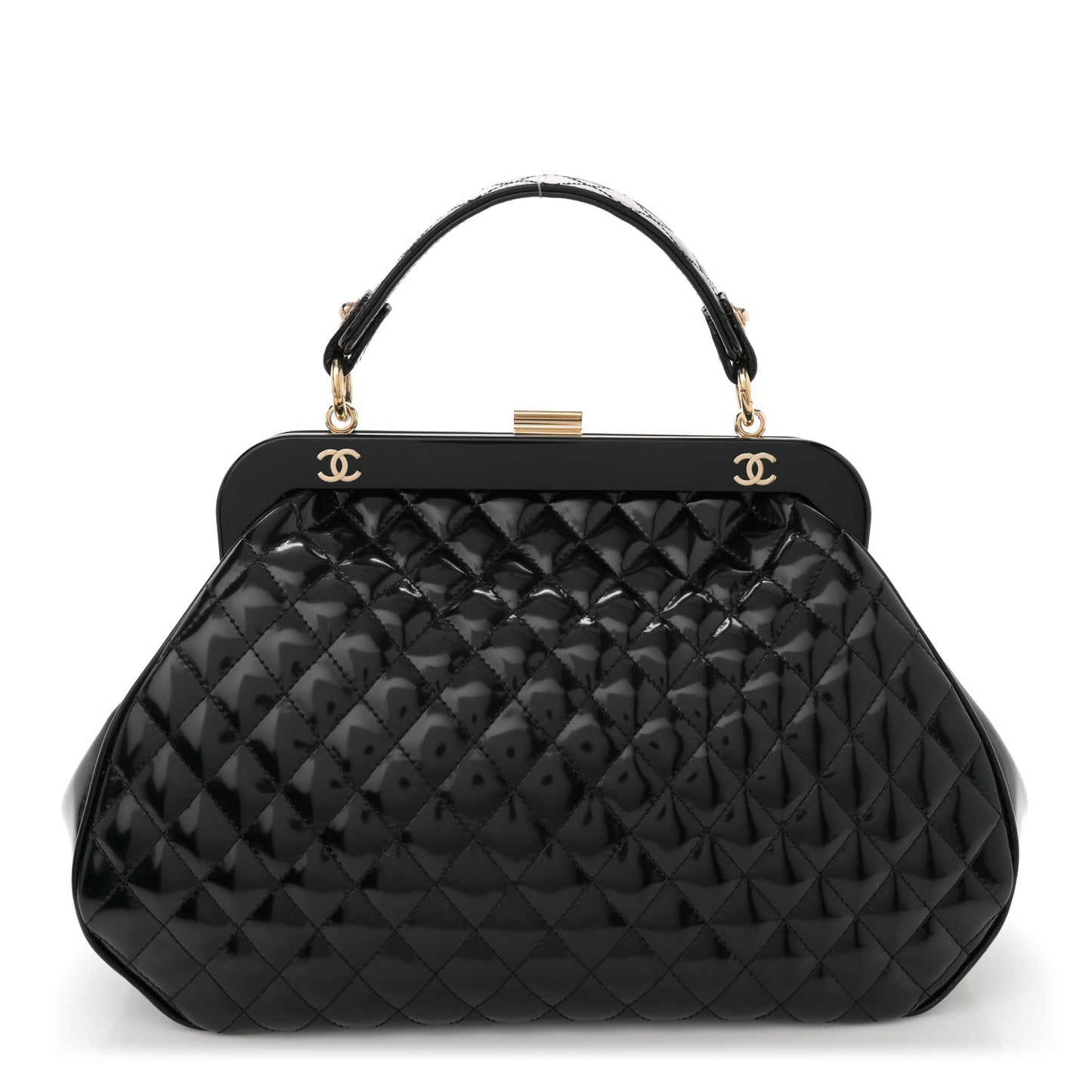 Glazed Calfskin Quilted Small Mademoiselle Frame Bag Black