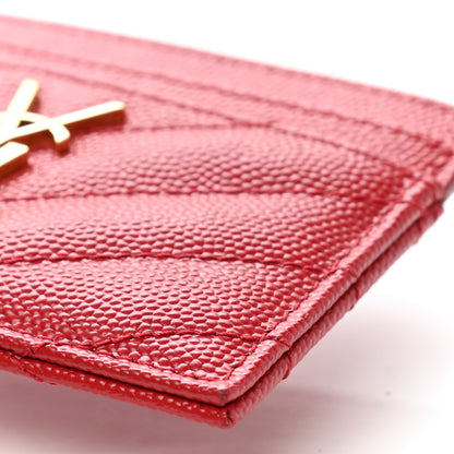 Saint Laurent Grain De Poudre Matelasse Chevron Monogram Credit Card Case Rouge Eros 9 of 10
