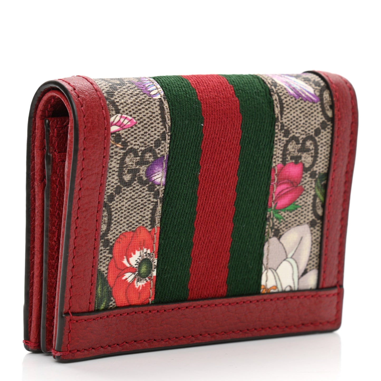 GG Supreme Monogram Flora Web Ophidia Card Case Red