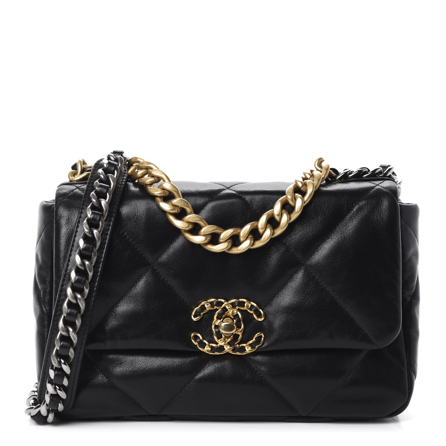Goatskin Quilted Medium 19 Flap Black