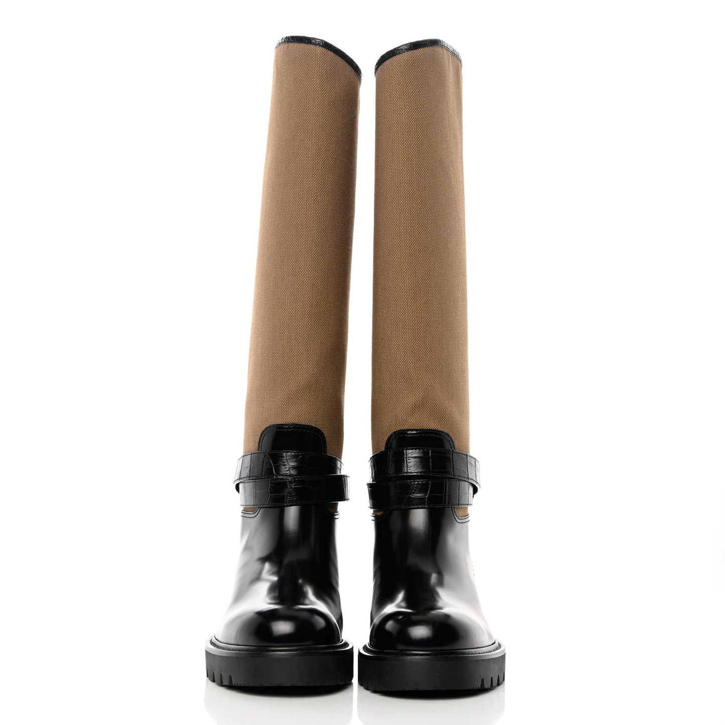 Canvas Calfskin Territory Flat High Ranger Boots 39 Khaki