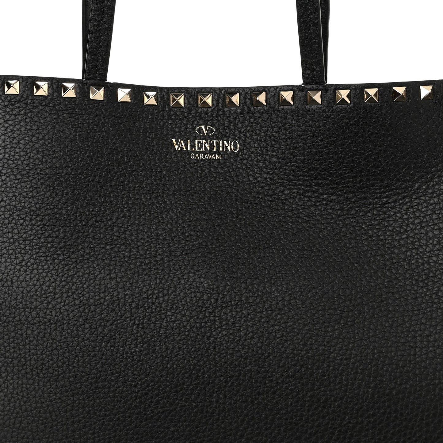 Grained Calfskin Rockstud Shoulder Tote Black