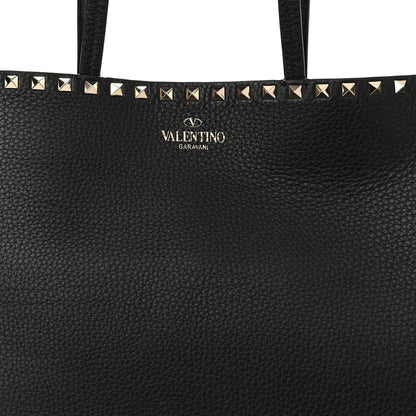 Valentino Garavani Grained Calfskin Rockstud Shoulder Tote Black 7 of 9