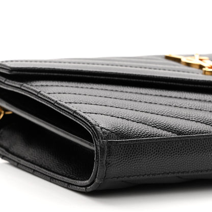 Saint Laurent Grain De Poudre Matelasse Chevron Monogram Chain Wallet Black 9 of 11
