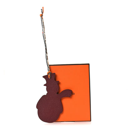 Hermes Epsom Togo Petit H Snowman Bag Charm Rouge Grenat Bambou 4 of 4