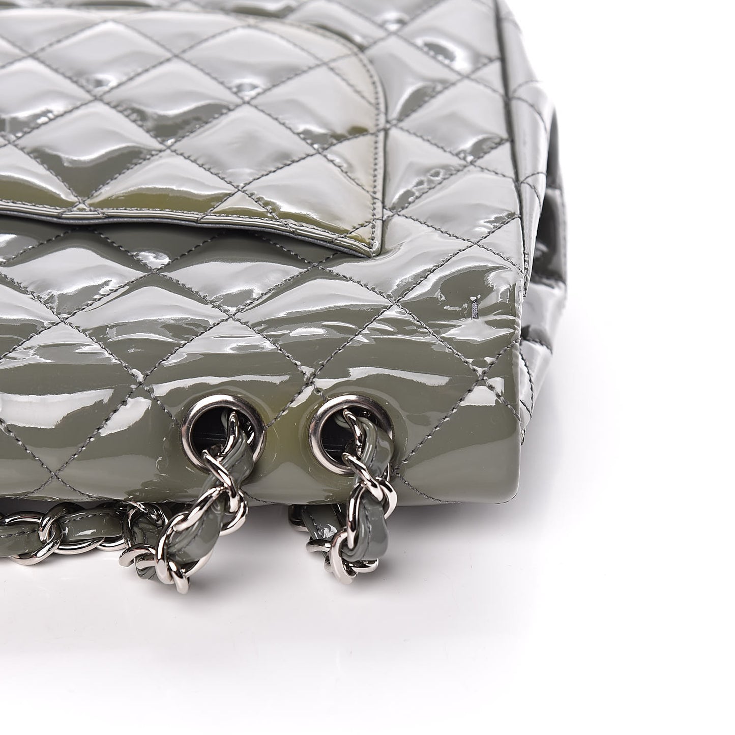 Patent Quilted Jumbo Single Flap Grey