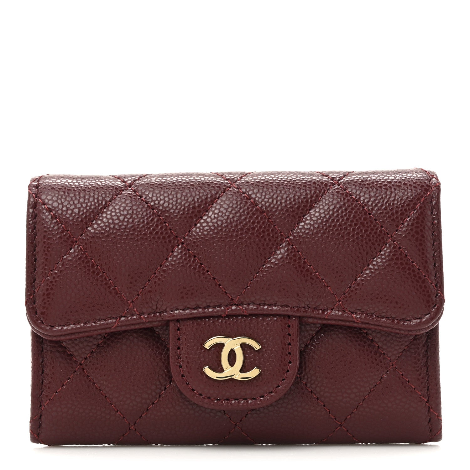 Chanel Caviar Quilted Flap Card Holder Wallet Burgundy 1 of 8