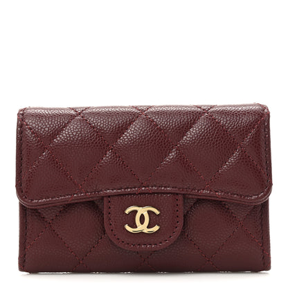Chanel Caviar Quilted Flap Card Holder Wallet Burgundy 1 of 8
