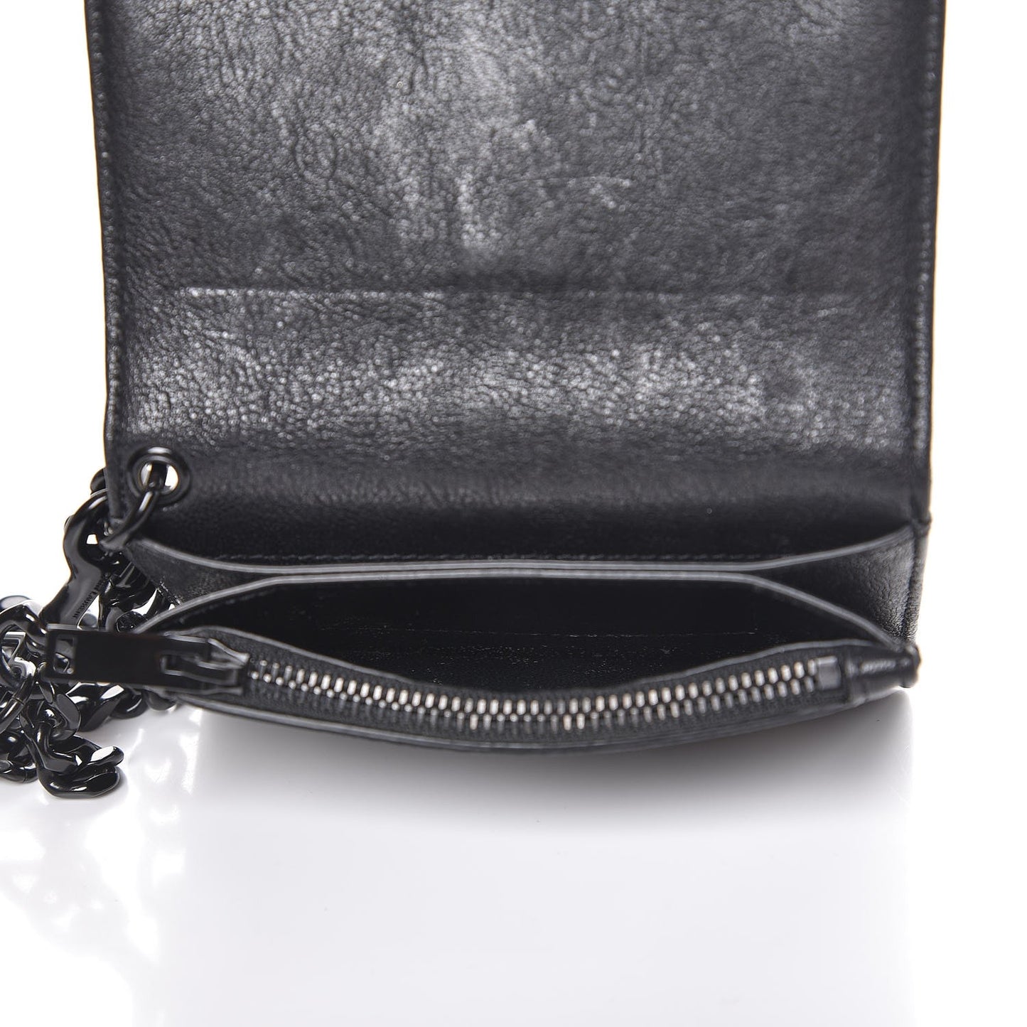 Sheepskin Matelasse Monogram Rider Poncho Chain Snap Wallet Black
