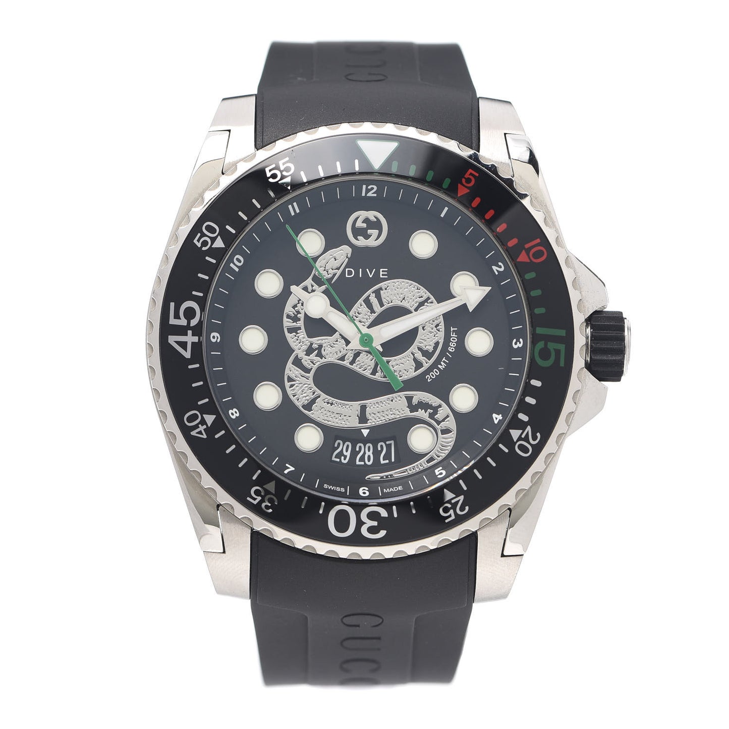 Stainless Steel Rubber 45mm Dive Snake Quartz Watch Black