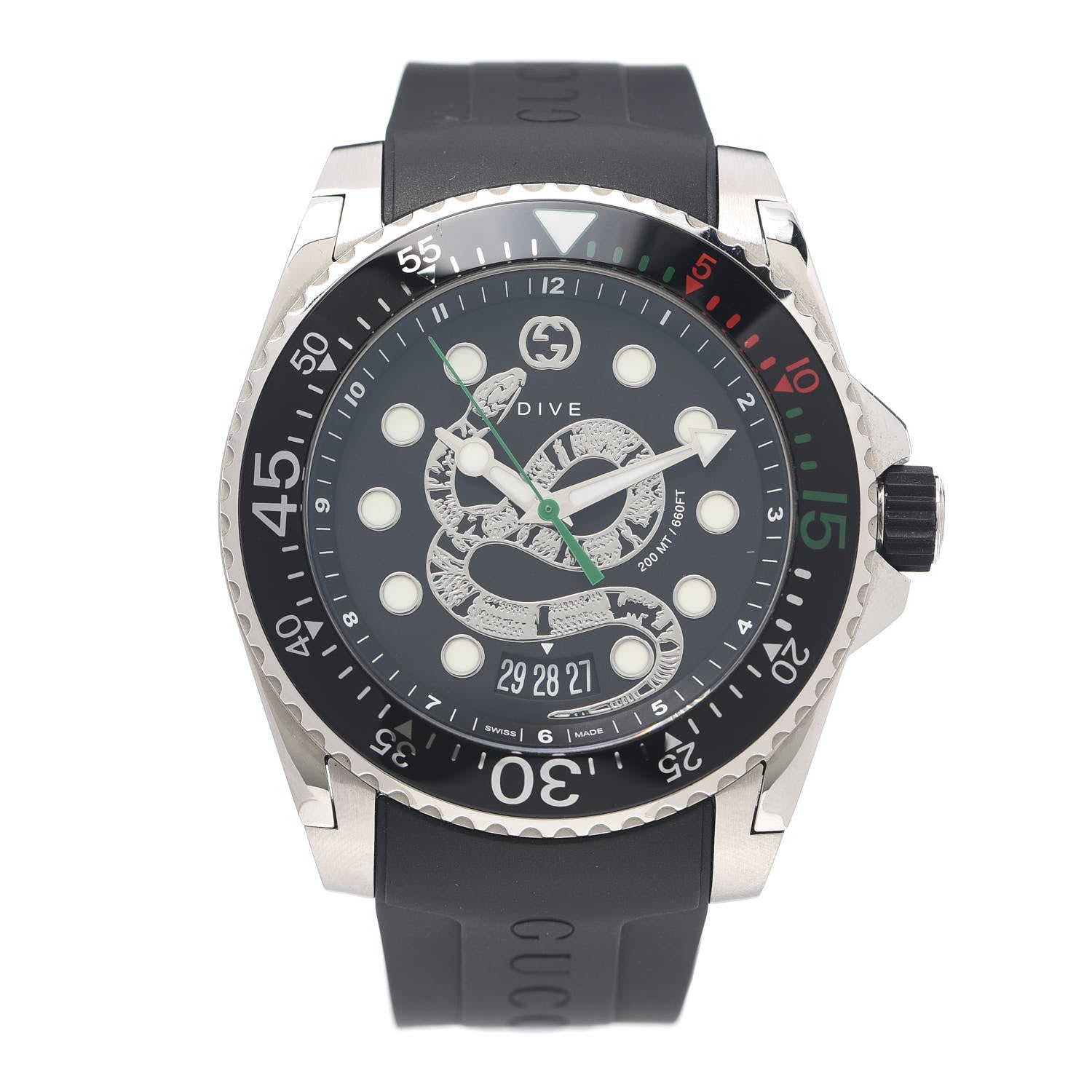Gucci Stainless Steel Rubber 45mm Dive Snake Quartz Watch Black 1 of 6