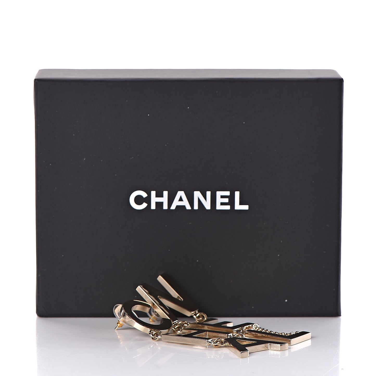 Metal Cha-Nel Logo Drop Earrings Gold