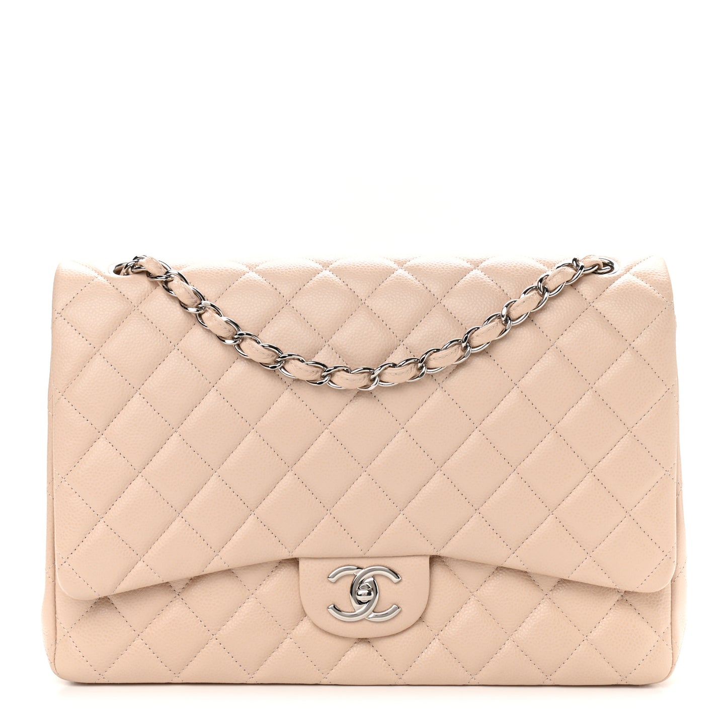 Caviar Quilted Maxi Double Flap Light Beige