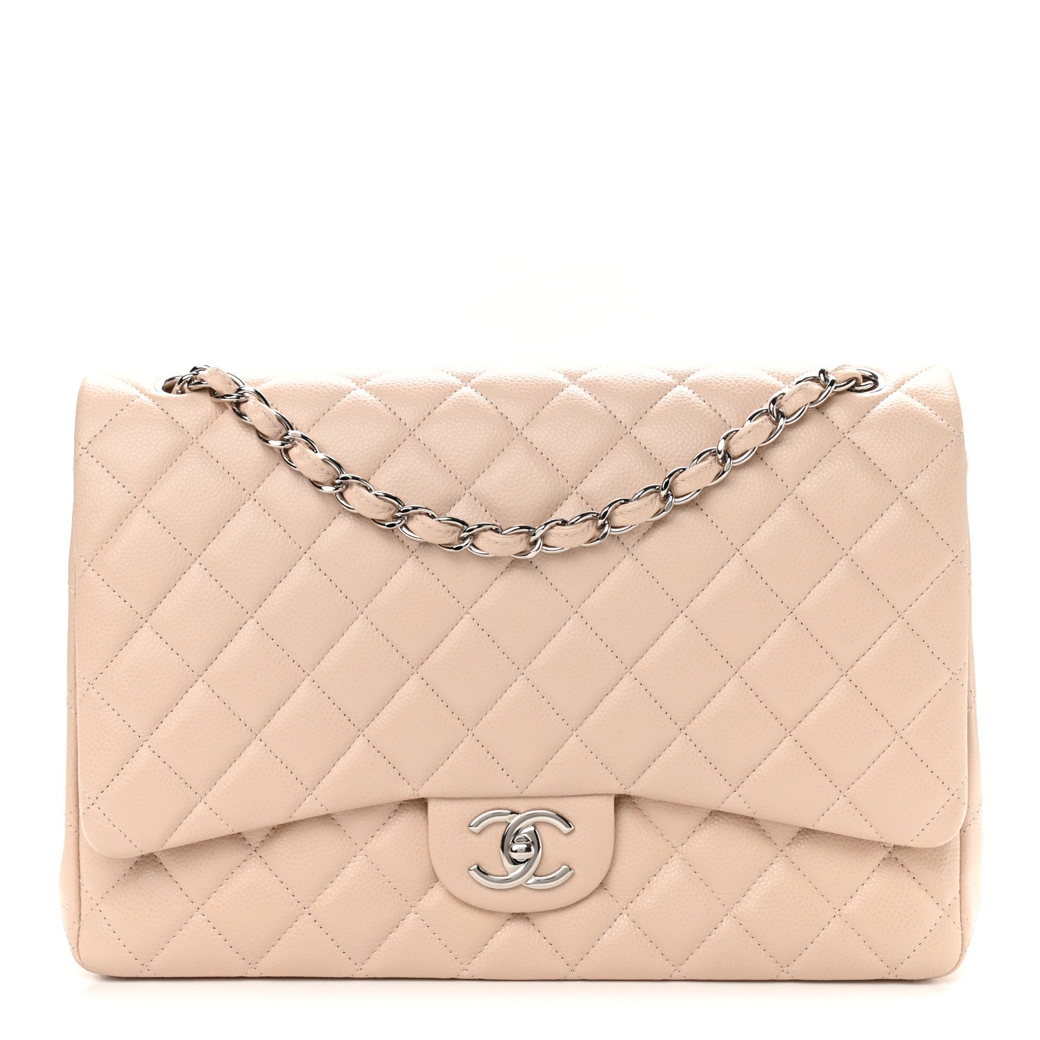 Chanel Caviar Quilted Maxi Double Flap Light Beige 1 of 12
