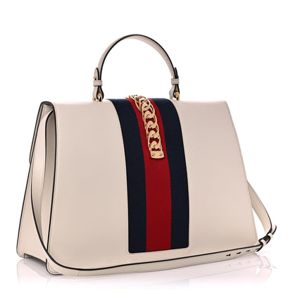 Gucci Calfskin Maxi Sylvie Top Handle Bag White 3 of 13