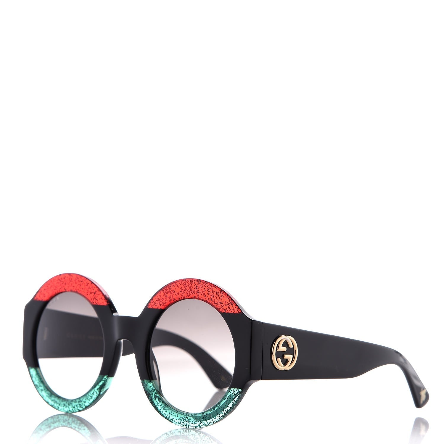 Gucci Acetate Round GG0084S Sunglasses Black Red Green 1 of 8