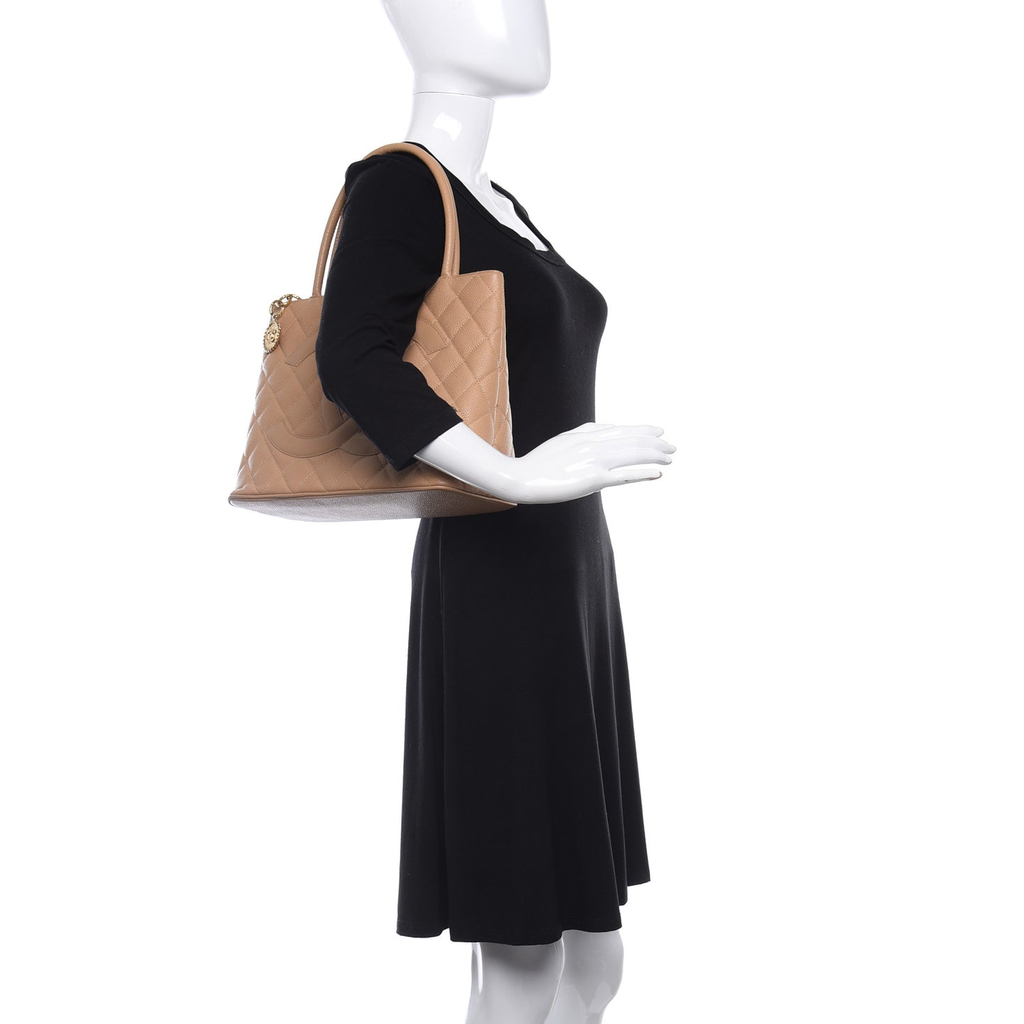 Caviar Quilted Medallion Tote Beige