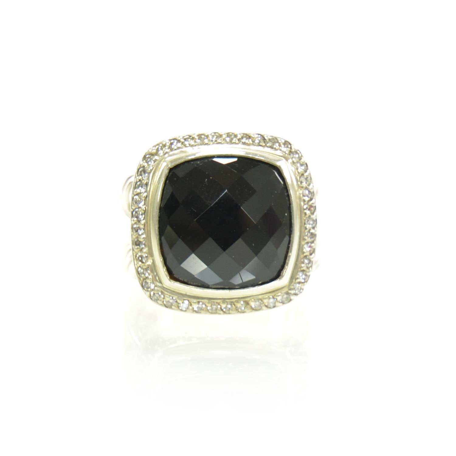 David Yurman Sterling Silver Diamond Black Onyx 14mm Albion Ring 54 7 1 of 6