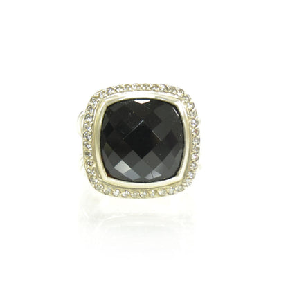 David Yurman Sterling Silver Diamond Black Onyx 14mm Albion Ring 54 7 1 of 6