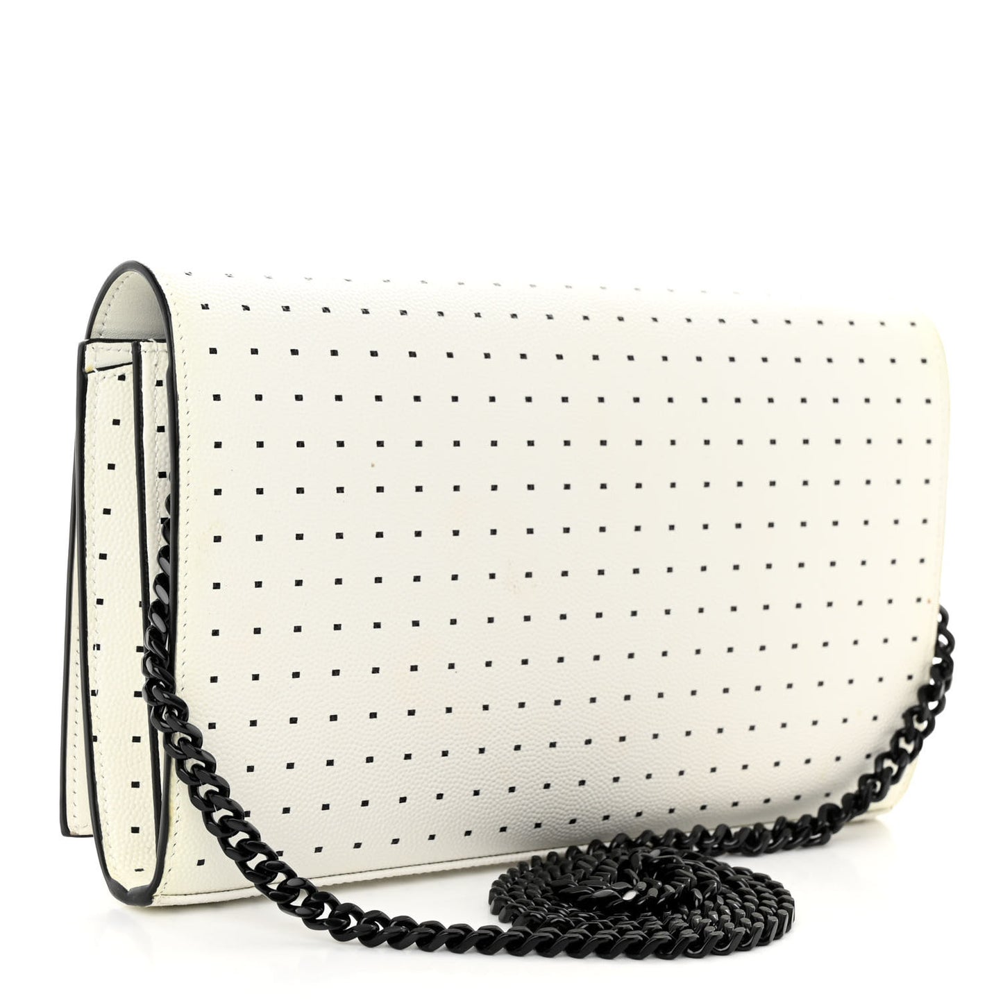 Grain De Poudre Square Dot Print Monogram Chain Wallet White Matte Black