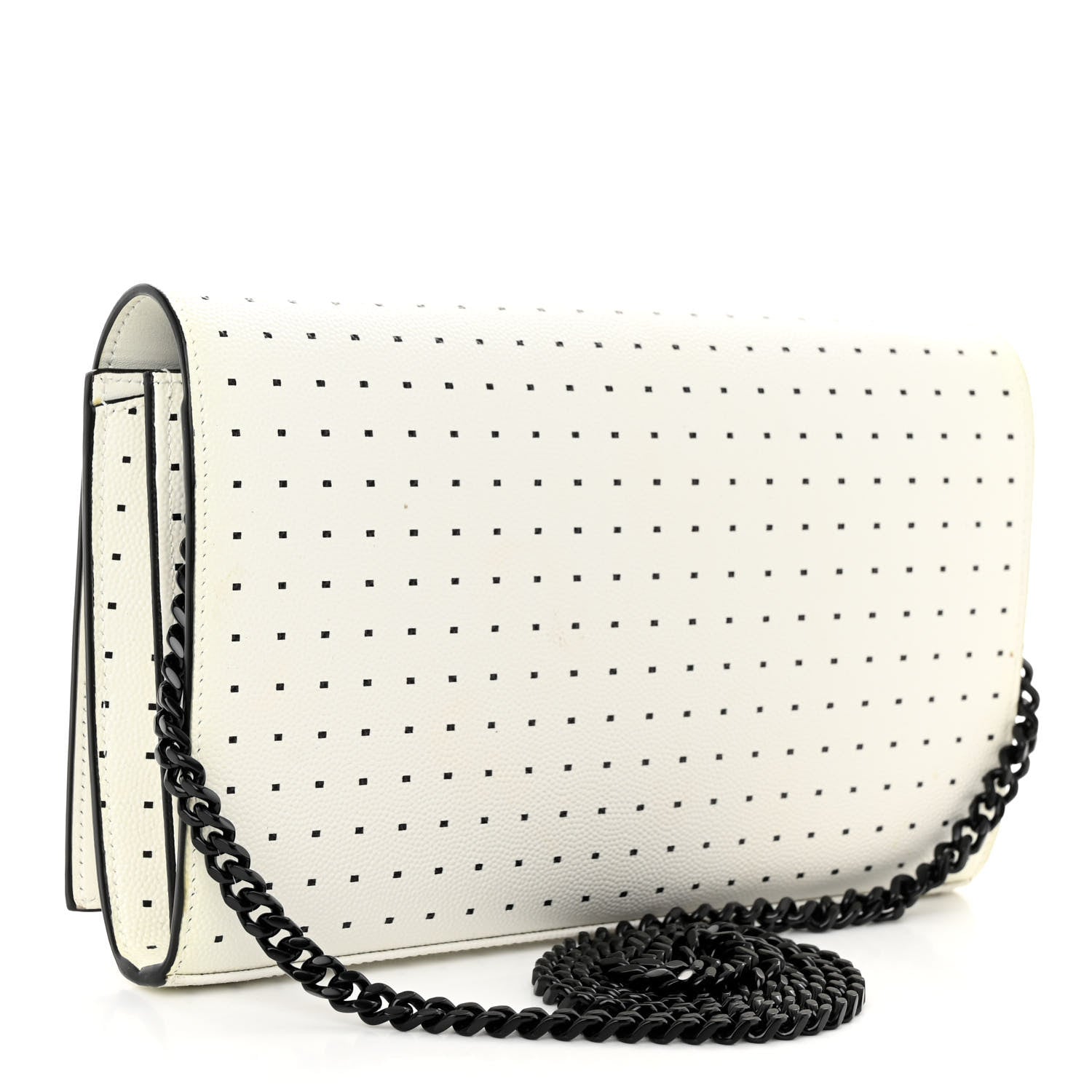 Saint Laurent Grain De Poudre Square Dot Print Monogram Chain Wallet White Matte Black 4 of 10