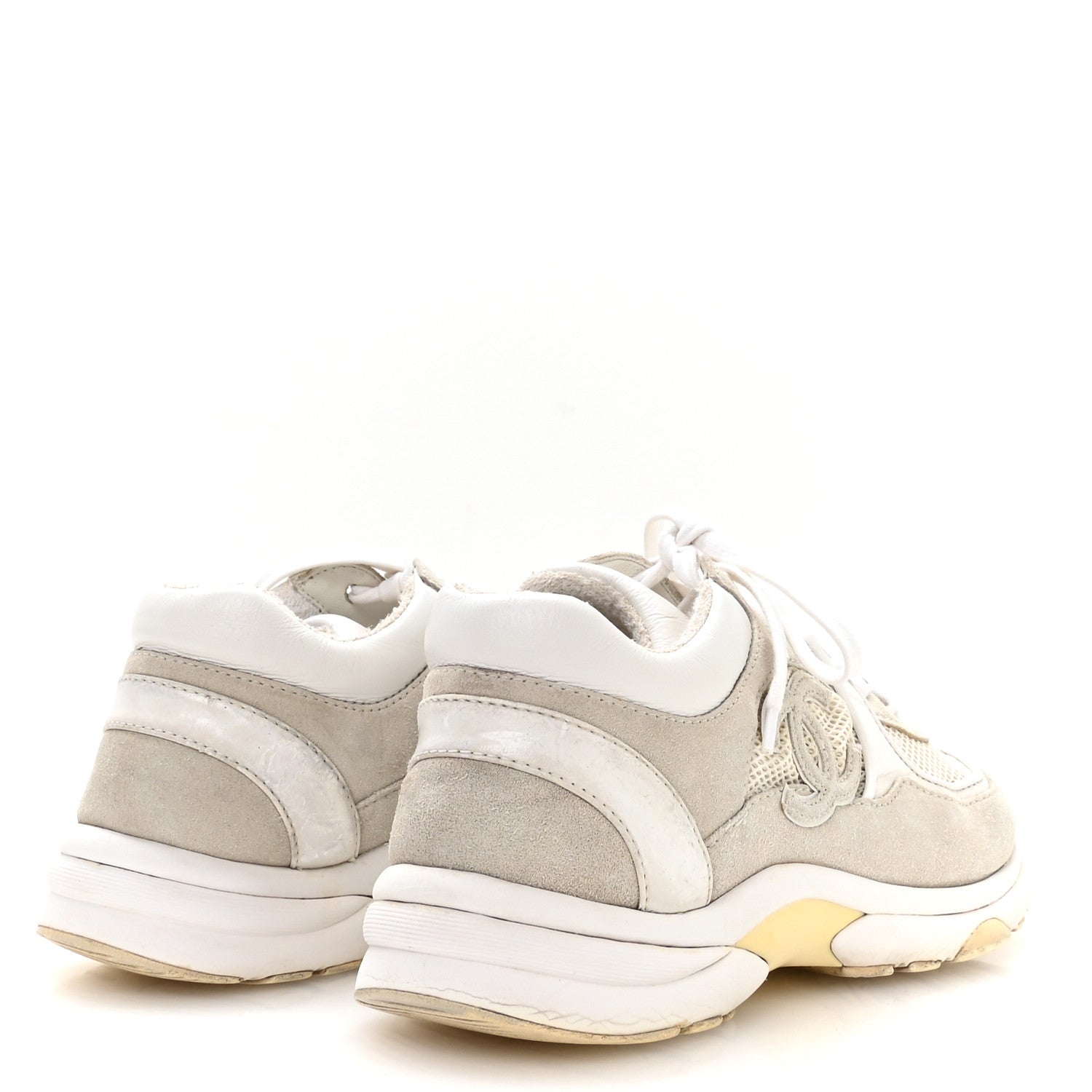 Chanel Suede Calfskin Fabric CC Sneakers 37.5 White 5 of 8