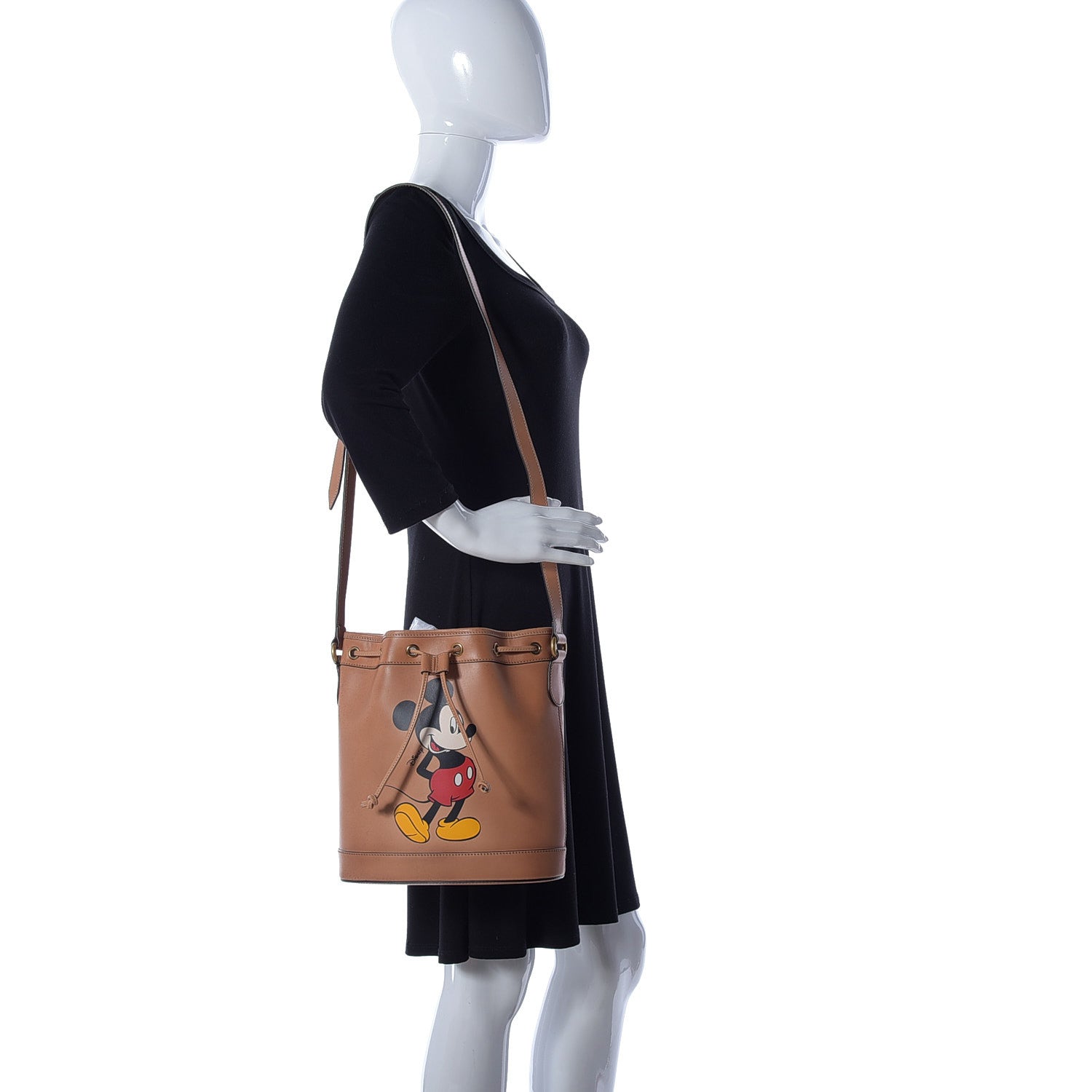 Gucci X DISNEY Calfskin Mickey Mouse Printed Bucket Bag Brown 2 of 9