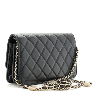 Chanel Lambskin Quilted Strass Studded CC Wallet on Chain WOC Black 3 of 12