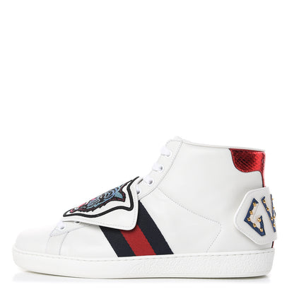Gucci Calfskin Ayers Embroidered Web Mens Ace Removable Patches High Top Sneakers 6 White 1 of 9
