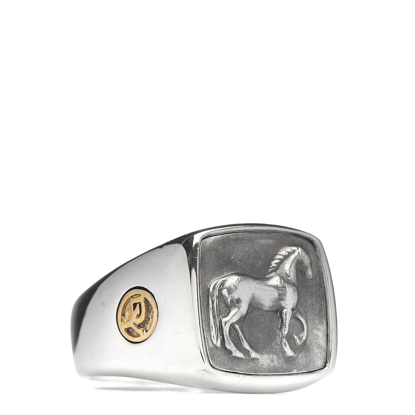 Sterling Silver 22K Yellow Gold Petrvs Horse Signet Ring 62 10