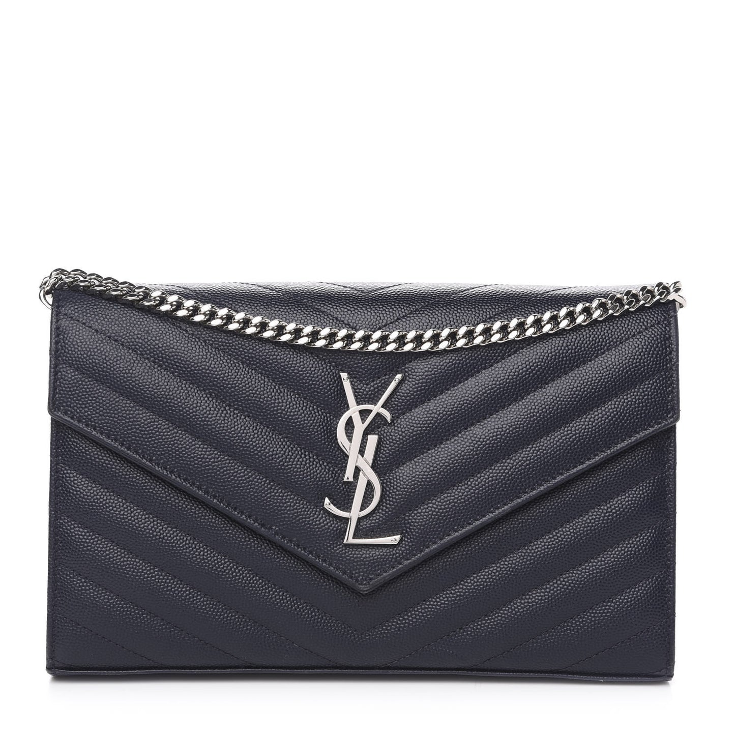 Grain De Poudre Matelasse Chevron Monogram Chain Wallet Deep Marine