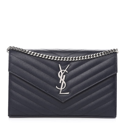 Saint Laurent Grain De Poudre Matelasse Chevron Monogram Chain Wallet Deep Marine 1 of 8