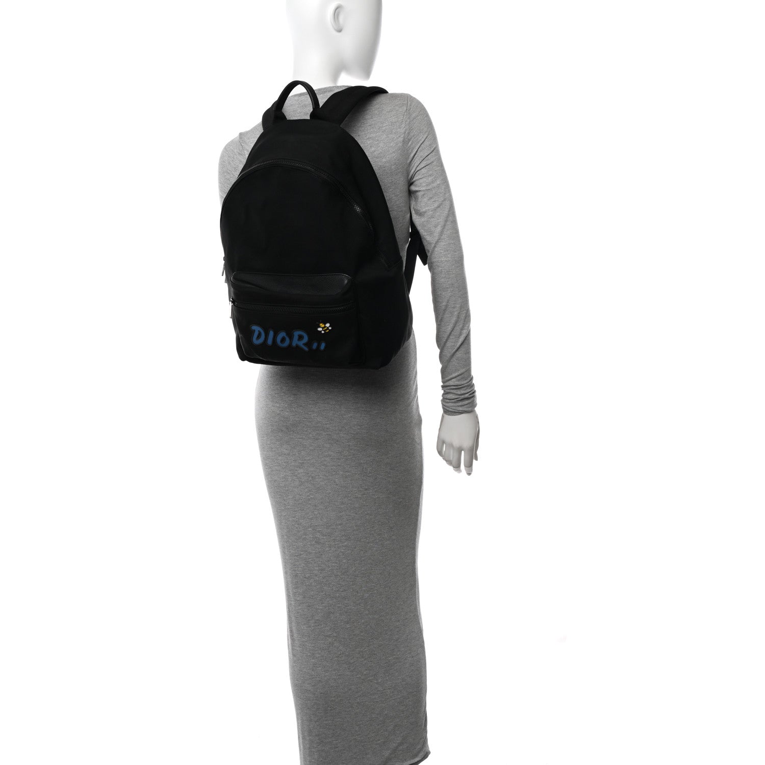 Christian Dior X KAWS Nylon Calfskin Logo Backpack Black 1554159