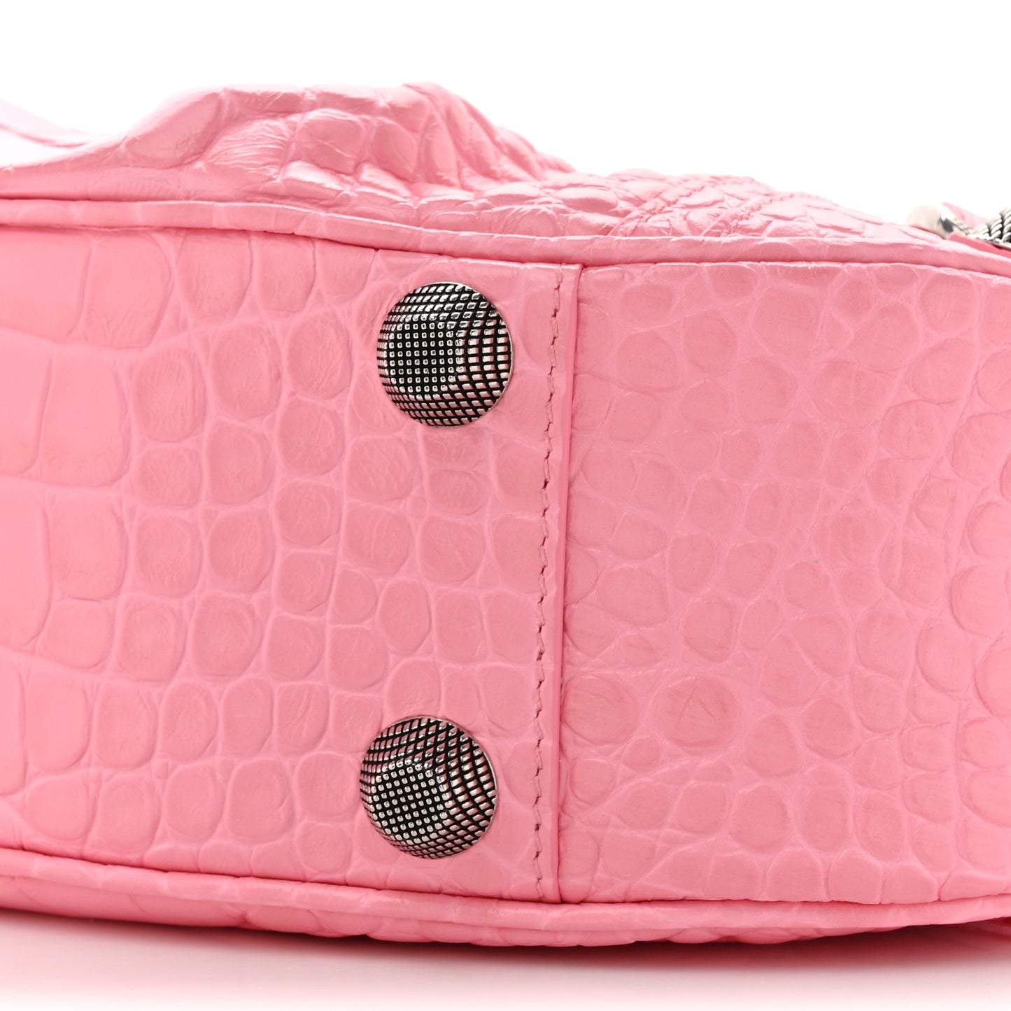 Extra Supple Calfskin Crocodile Embossed Small Le Cagole Shoulder Bag Sweet Pink