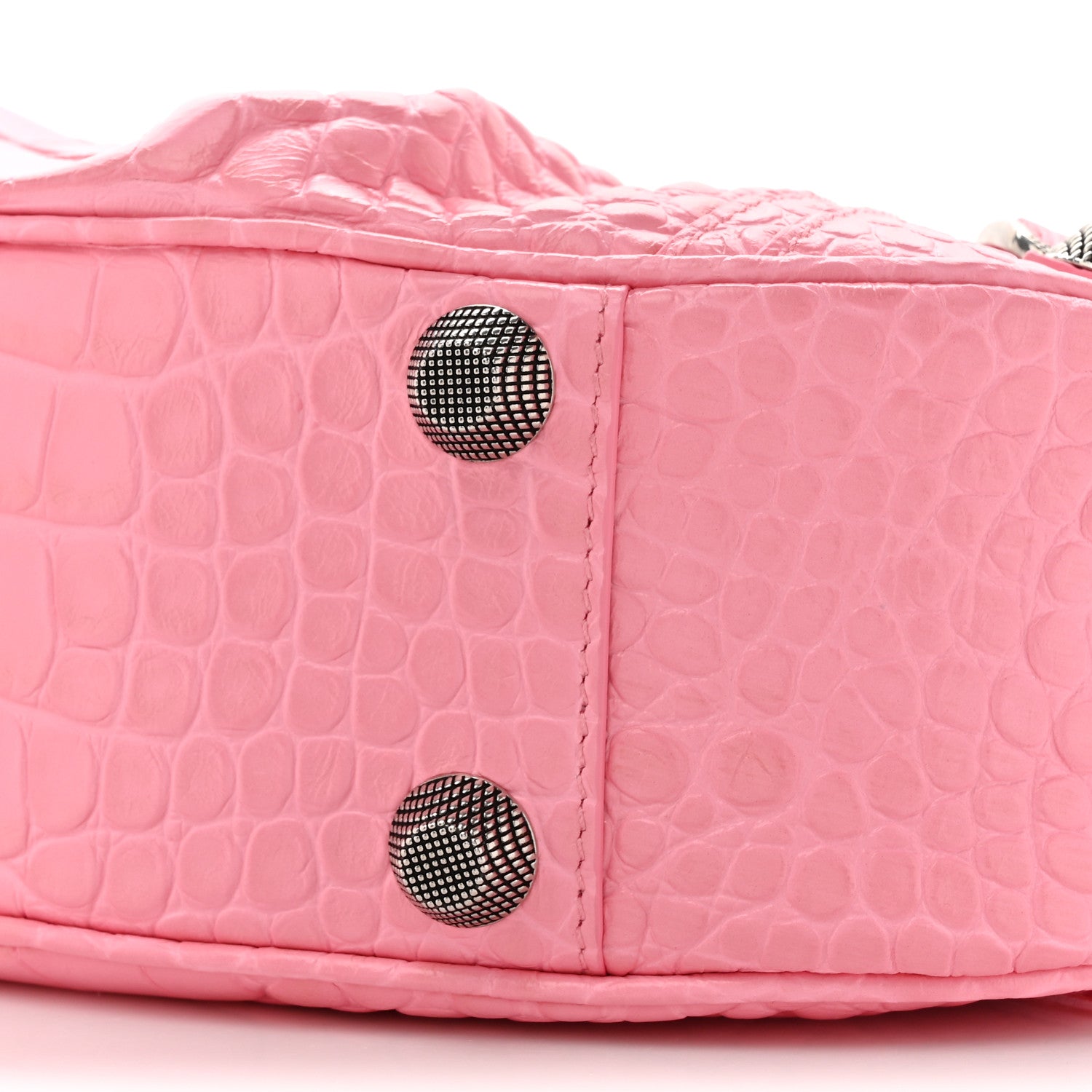 Balenciaga Extra Supple Calfskin Crocodile Embossed Small Le Cagole Shoulder Bag Sweet Pink 9 of 10