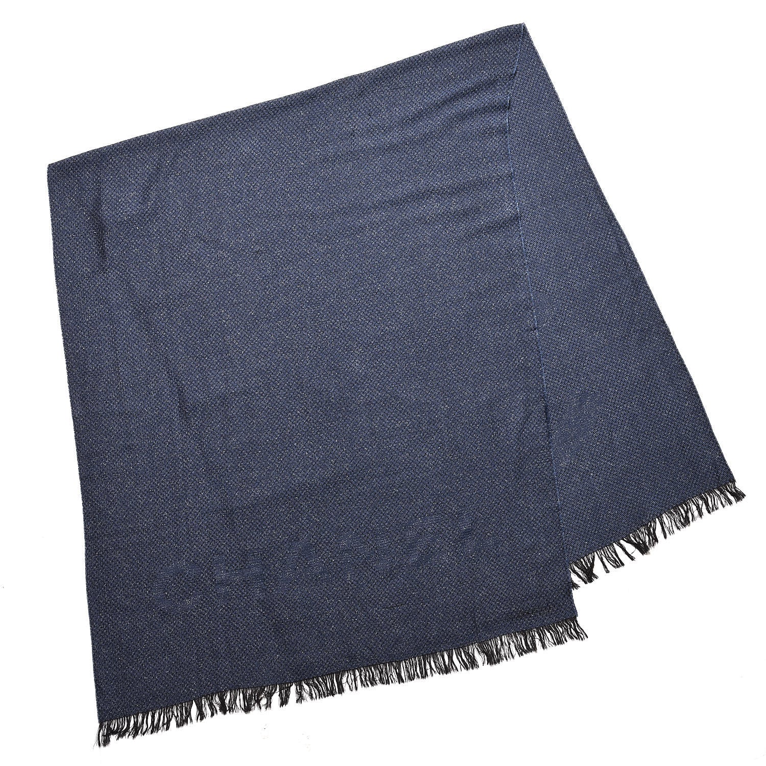 Chanel Cashmere Silk CC Fringe Scarf Blue 3 of 8