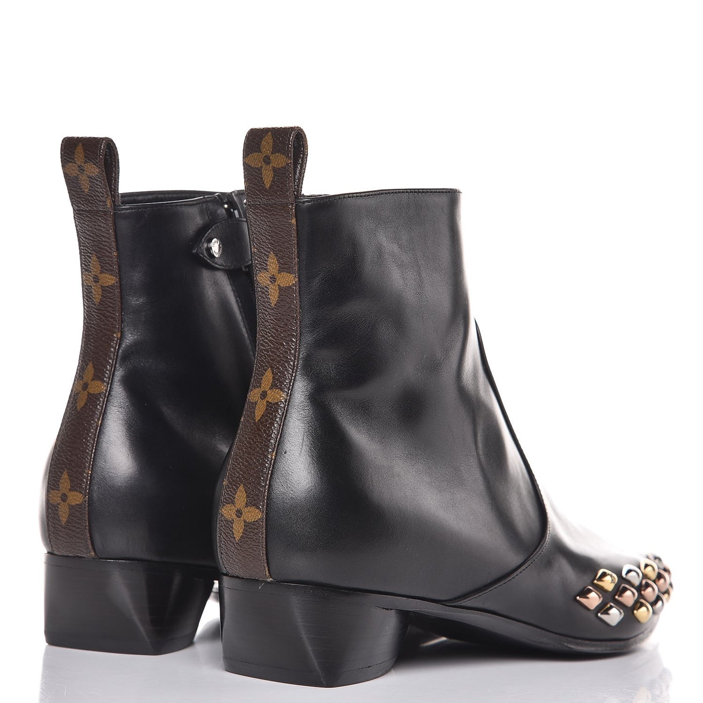 Calfskin Studded Gold Rush Flat Ankle Boots 38 Black