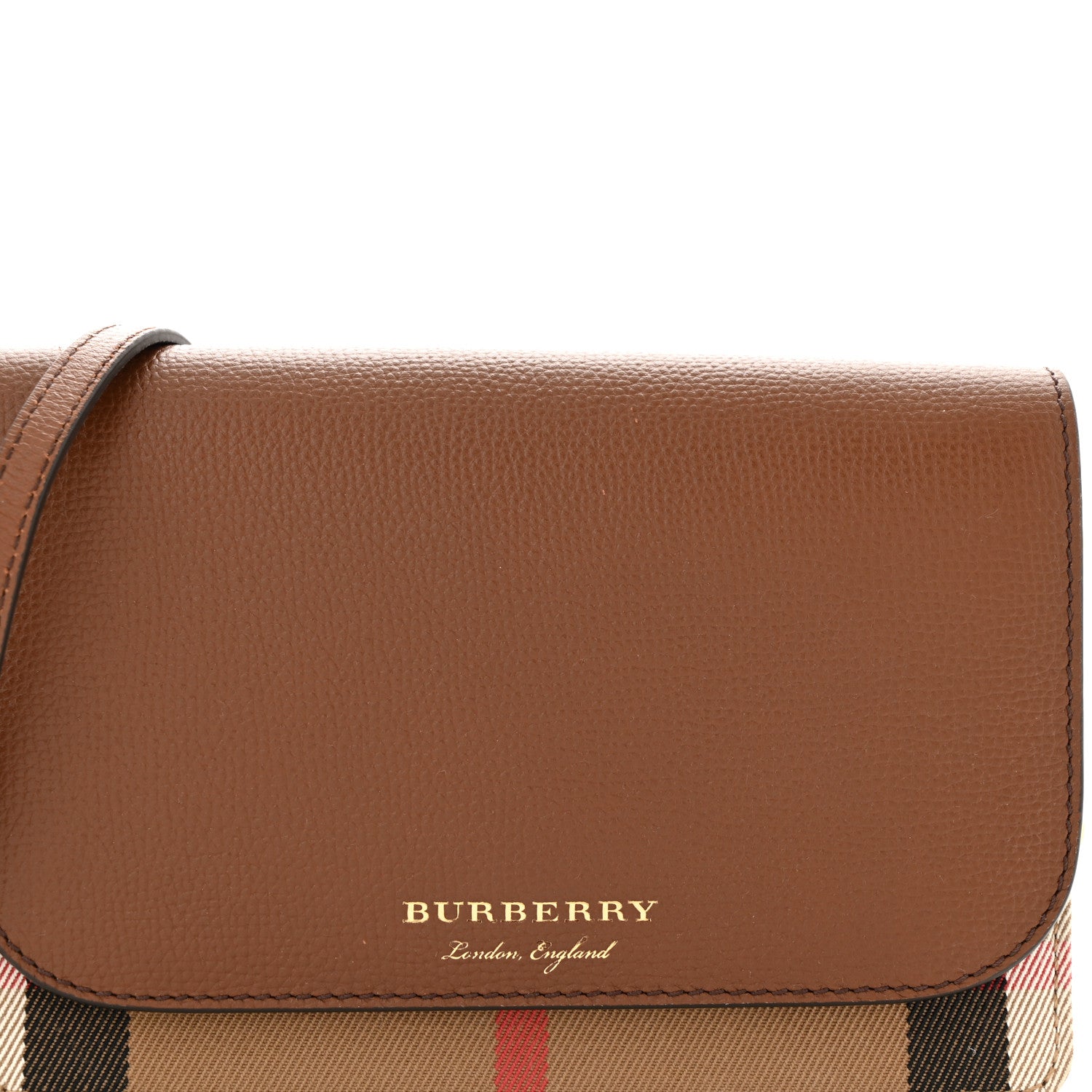 Burberry Grained Calfskin House Check Tartan Mix Hampshire Wallet On Chain Tan 7 of 12