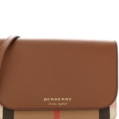 Burberry Grained Calfskin House Check Tartan Mix Hampshire Wallet On Chain Tan 7 of 12