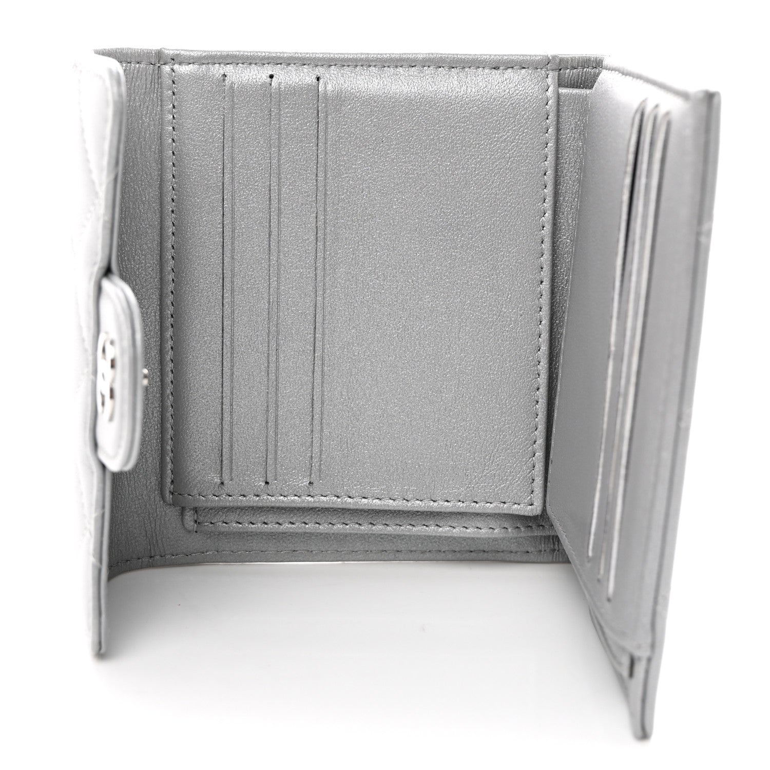Chanel Metallic Lambskin Quilted Compact Flap Wallet Silver 5 of 11