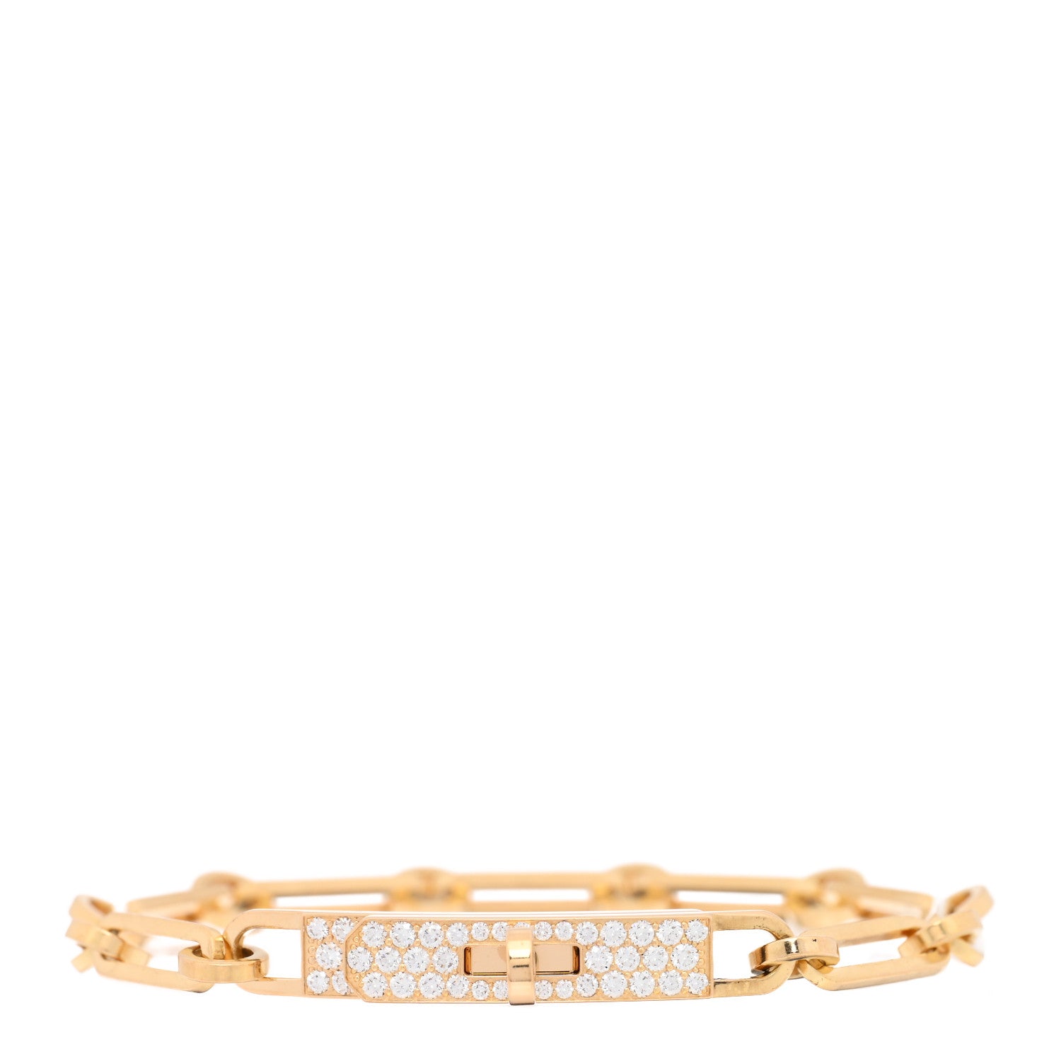 Hermes 18K Yellow Gold Diamond Pave PM Kelly Chaine Bracelet ST 1 of 4
