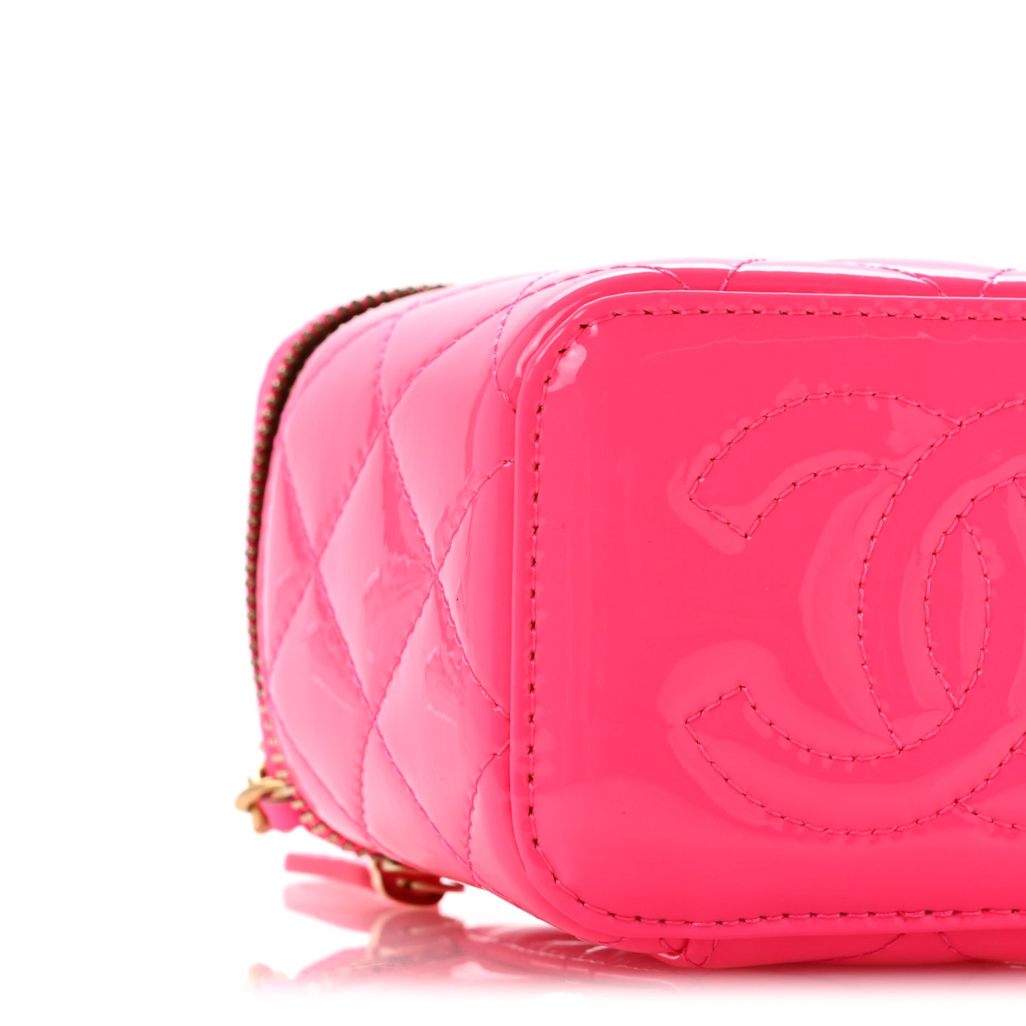 Patent Quilted Pearl Crush Mini Vanity Case With Chain Neon Pink