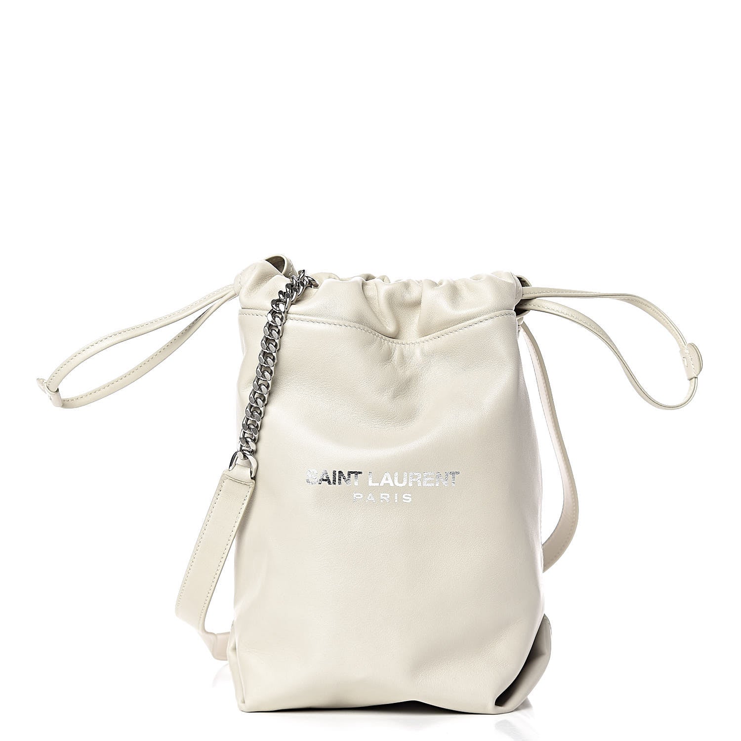 Saint Laurent Lambskin Small Teddy Bucket Bag White 3 of 10