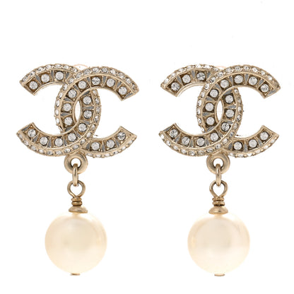 Chanel Crystal Pearl CC Drop Earrings Gold 1 of 5