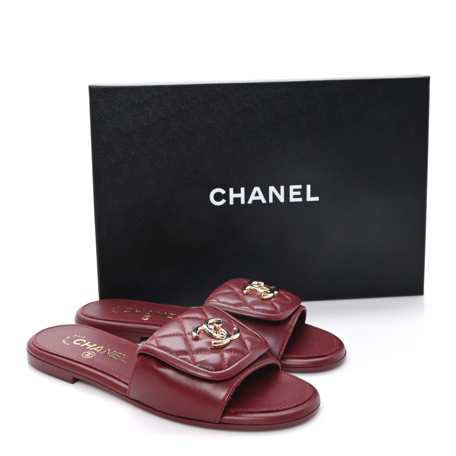 Chanel Lambskin Quilted Turnlock Flat Mules 35 Burgundy 10 of 10