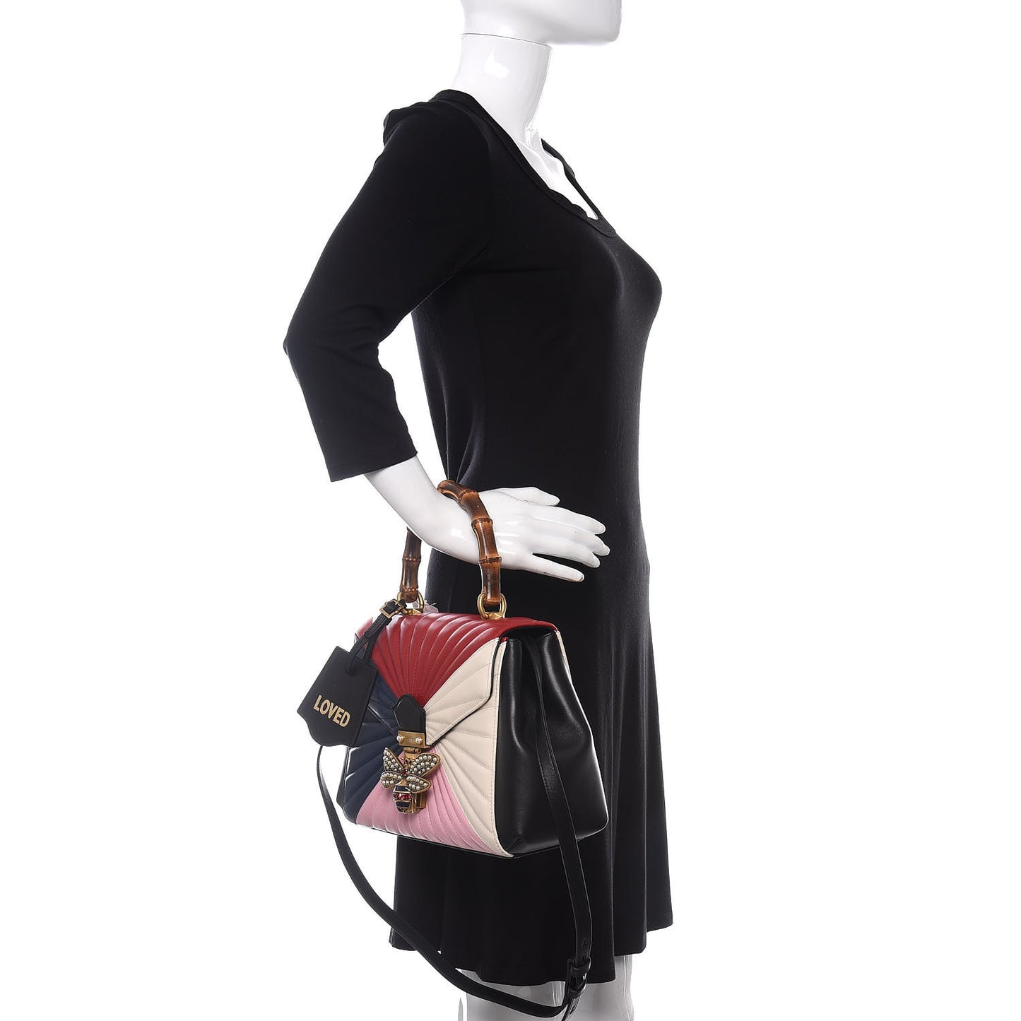 Calfskin Bamboo Trapuntata Queen Margaret Top Handle Bag Blue Agata Hibiscus Red Mystic White Sugar Pink