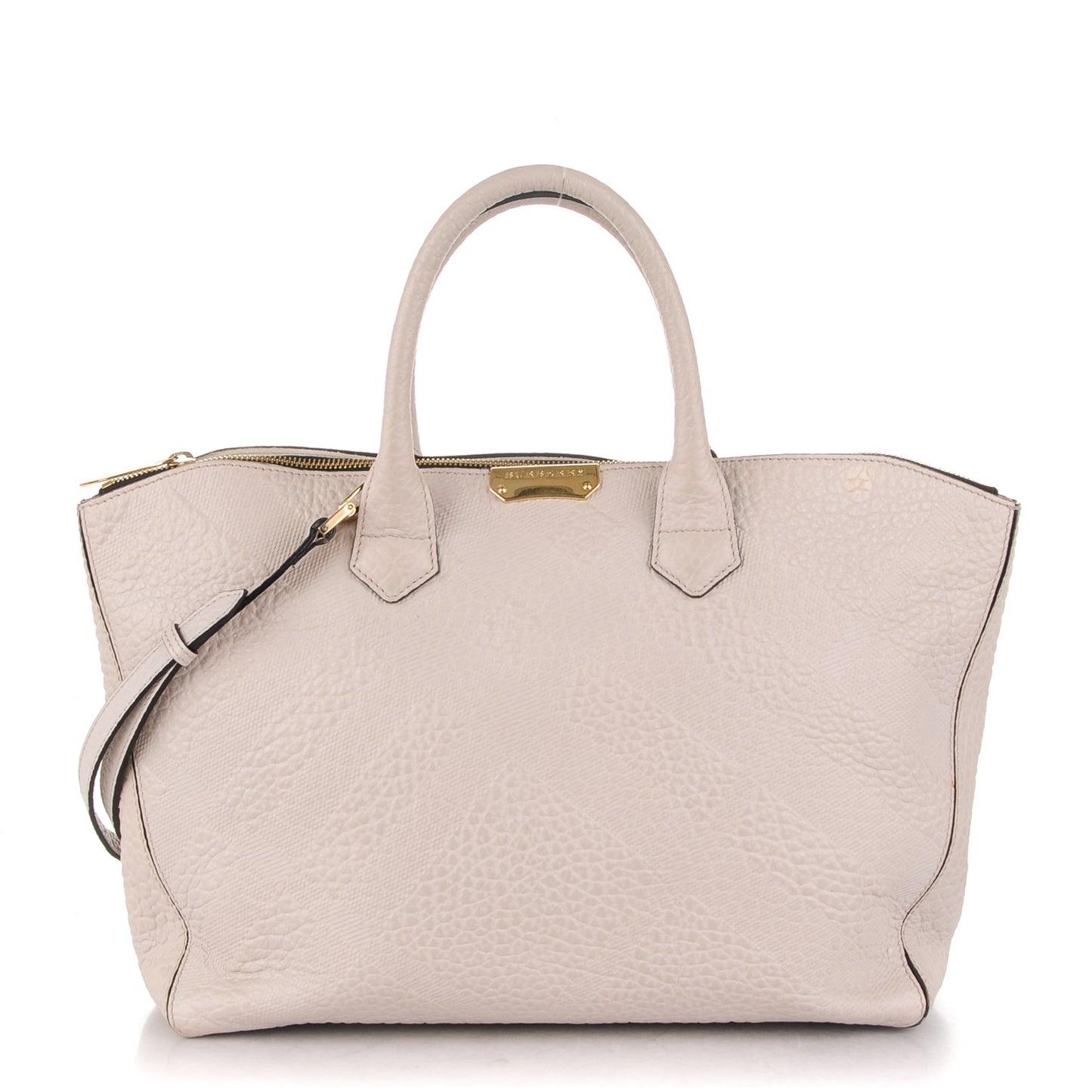 Signature Grain Calfskin Medium Dewsbury Tote Stone White