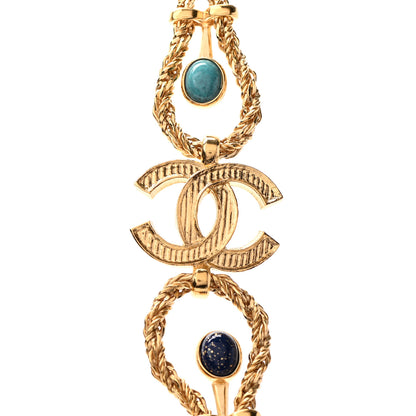 Chanel Gripoix Poured Glass Braided CC Long Necklace Gold Green Blue 4 of 5