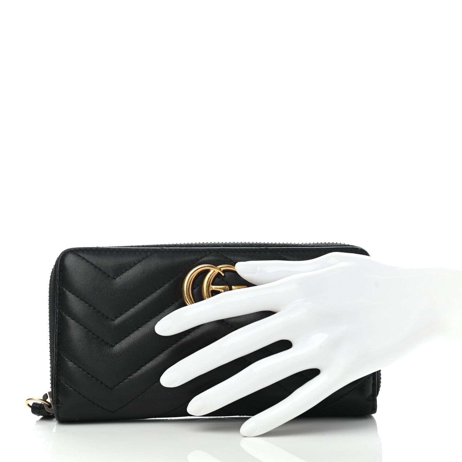 Gucci Calfskin Matelasse GG Marmont Zip Around Wallet Black 2 of 6
