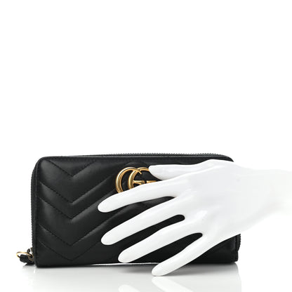 Gucci Calfskin Matelasse GG Marmont Zip Around Wallet Black 2 of 6